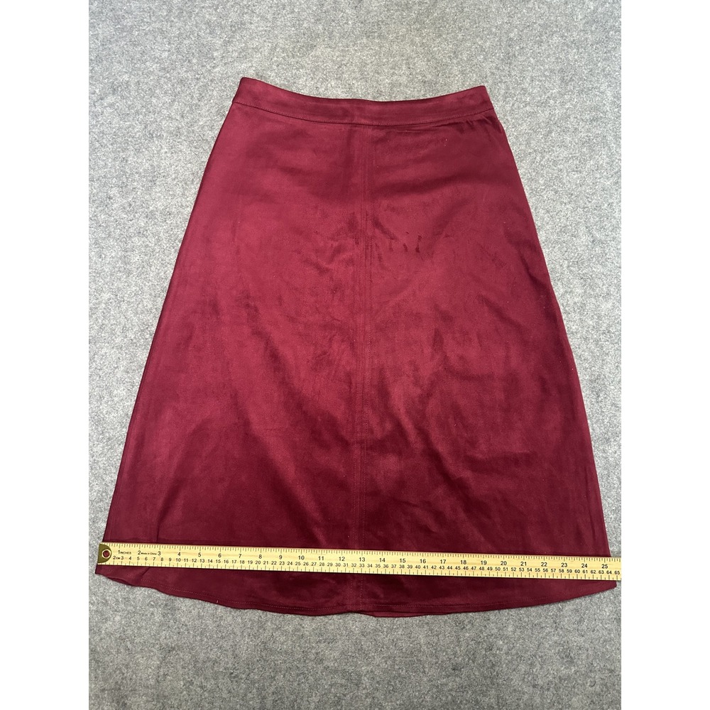 Bagatelle Collection Faux Suede A-Line Skirt XS Burgundy Wine Vegan Suede Midi - Picture 5 of 7